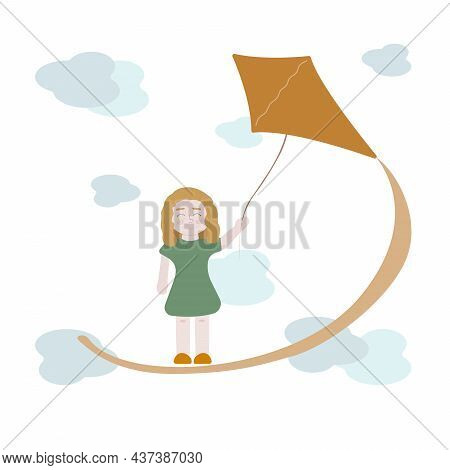 Little Girl In Green Dress With A Kite