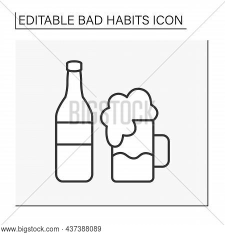 Drinking Line Icon. Unhealthy Addiction. Drinking Alcohol.beer On Glass. Narcotic.bad Habits Concept