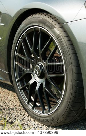 Convertible Mercedes Benz Sl550 On The Road. Wheel Type.