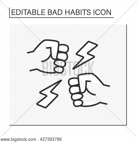 Addiction Line Icon. Aggressive Behavior To People. Abuse And Violence. Fight. Isolated Vector Illus