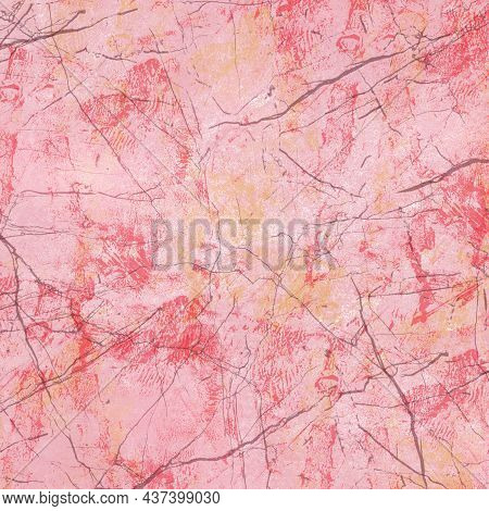 Beautiful Light Abstract Background. Pink Stone Texture With Dark Splashes And Purplish Pink Paint P