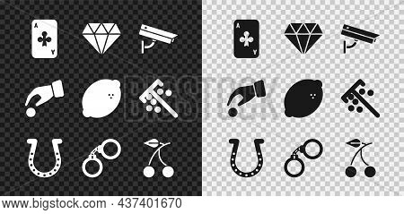 Set Playing Card With Clubs, Diamond, Security Camera, Horseshoe, Handcuffs, Casino Slot Machine Che
