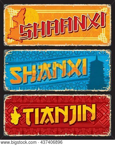 Shaanxi, Tianjin, Shanxi Chinesse Provinces Plates. China Regions And Territories Vintage Travel Sti