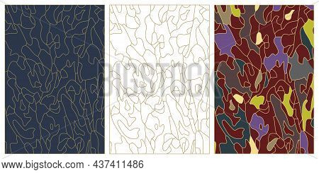 Vector. Background Abstract Pattern With Curved Shapes. White, Dark Blue And Colorful Palettes.