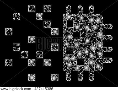 Flare Crossing Mesh Digital Chip Generation With Lightspots. Vector Frame Created From Digital Chip 