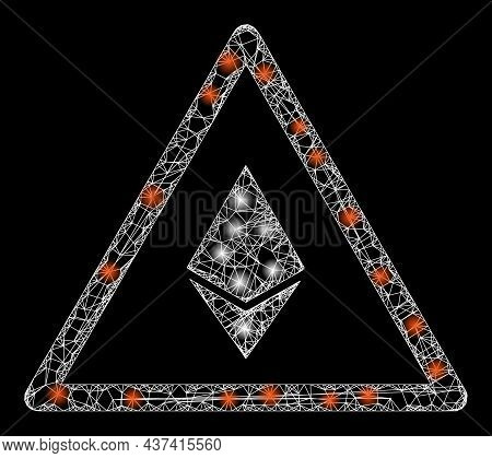 Bright Wire Frame Ethereum Warning With Glowing Spots. Vector Frame Generated From Ethereum Warning 