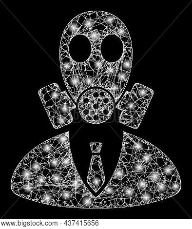 Flare Crossing Mesh Gasmask Boss With Glowing Spots. Vector Carcass Based On Gasmask Boss Icon, And 