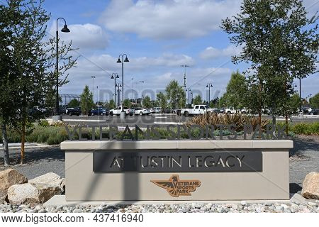 TUSTIN, CALIFORNIA - 24 OCT 2021: Sign at the entrance to Veterans Sports Park at Tustin Legacy.