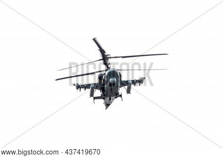 Moscow, Russia - May, 09, 2021: Ka-52 Alligator Reconnaissance And Attack Helicopter, Hokum B, In Th