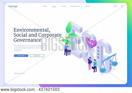 Esg, Environmental Social And Corporate Governance Isometric Landing Page. Business Concept Of Susta