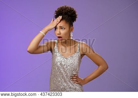 Annoyed Arrogant African-american Wealthy Woman In Silver Shiny Dress Irritated Bothered Stupid Serv