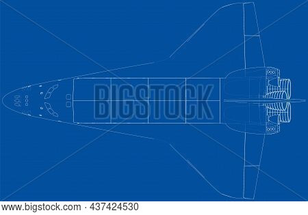 Space Shuttle. Vector Rendering Of 3d. Wire-frame Style. The Layers Of Visible And Invisible Lines A