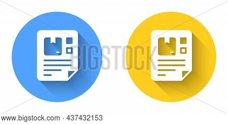 White Waybill Icon Isolated With Long Shadow Background. Circle Button. Vector