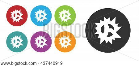 Black Bomb Explosion With Shrapnel And Fireball Icon Isolated On White Background. Set Icons Colorfu