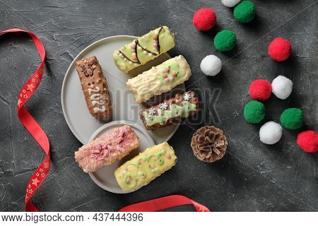 Protein Low Carb Bars With Various Fillings. Raw Nuts And Berries Bars For New Year Celebration. Die