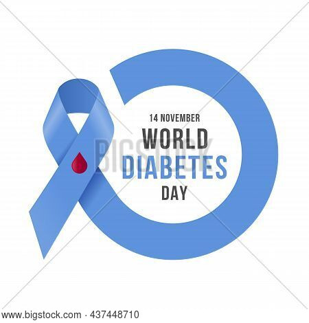 World Diabetes Day Drop - Blood Sign On Blue Ribbon Sign With Roll Made Blue Circle Symbol For Diabe
