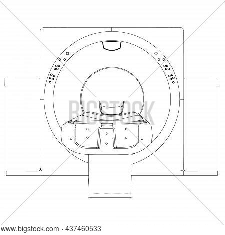 Contour Of A Medical Tomograph From Black Lines Isolated On A White Background. Front View. Vector I