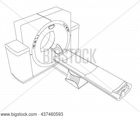 Contour Of A Medical Tomograph From Black Lines Isolated On A White Background. Isometric View. Vect