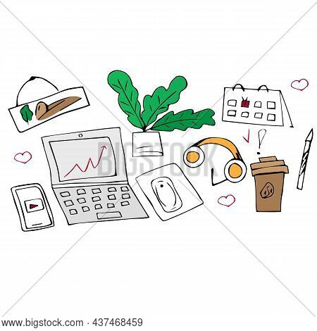Set Of Cute Hand-drawn Elements In The Style Of Doodles For Conceptual Design. Vector Illustration I