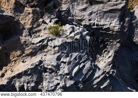 Gole Alcantara Sicilian National Park. Alcantara River Gorge Canyon With Volcanic Lava Caves And Roc