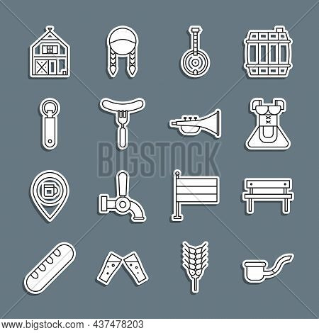Set Line Smoking Pipe, Bench, Costume For Women Dirndl, Banjo, Sausage On The Fork, Bottle Opener, F