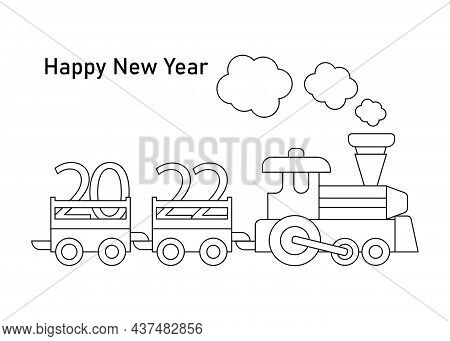 2022 , Coloring Book Page For Kids. Numbers Ride The Train . Vector Children's Illustration,
