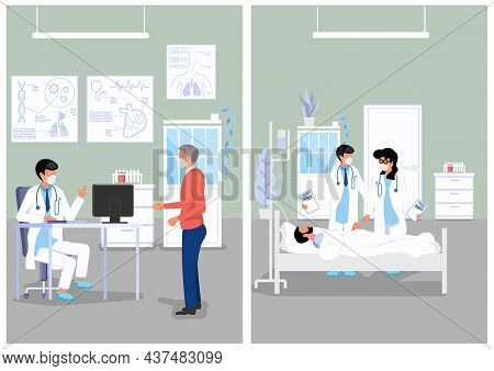 Medical Illustration Of Doctor's Office And Hospital - Colored View Of Current Medical Practice In C