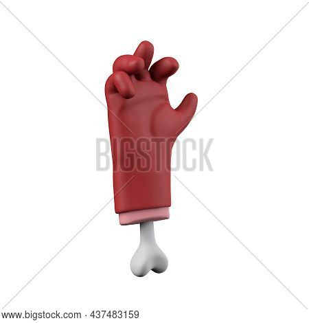Cartoon Red Devil Halloween Grabing Chopped Off Hand With Bone. 3d Rendering