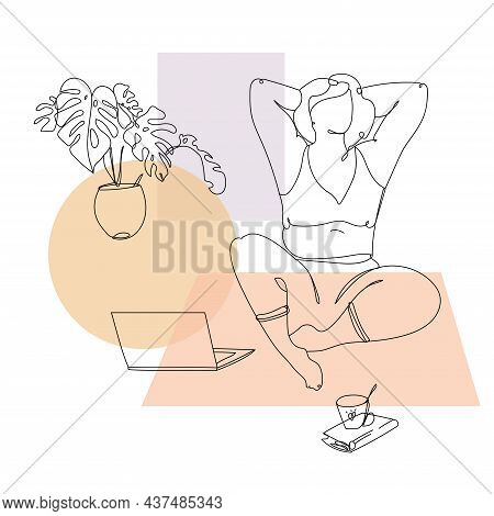 Plus Size Curvy Woman Relaxing Or Working At Home With Laptop