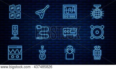 Set Line Microphone, Stereo Speaker, Oscilloscope, Audio Jack, Music File Document, Guitar Amplifier