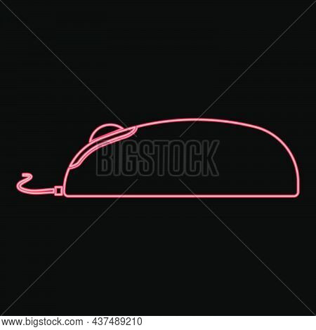 Neon Computer Mouse Red Color Vector Illustration Flat Style Light Image