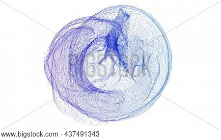Structural wireframe with organic or  biotechnology feel. Shallow depth of field. blue wire frame on white background. 3d illustration, 3d rendering.
