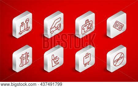 Set Line No Smoking, Passenger Ladder, Suitcase, Airline Ticket, Scale With Suitcase, Airplane Seat 