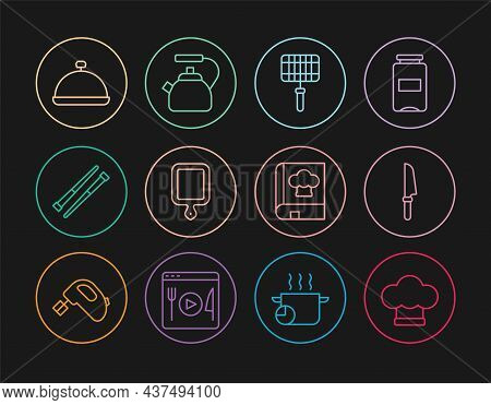 Set Line Chef Hat, Knife, Barbecue Steel Grid, Cutting Board, Food Chopsticks, Covered With Tray Of 