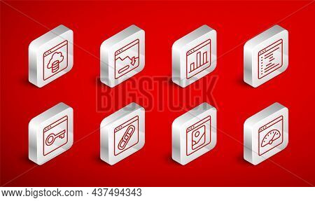 Set Line Digital Speed Meter, Financial Growth Decrease, Graph Chart Infographic, Browser Window, Ph