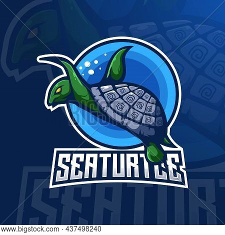 Turtle Mascot Logo Design Vector With Modern Illustration Concept Style For Badge, Emblem And T Shir