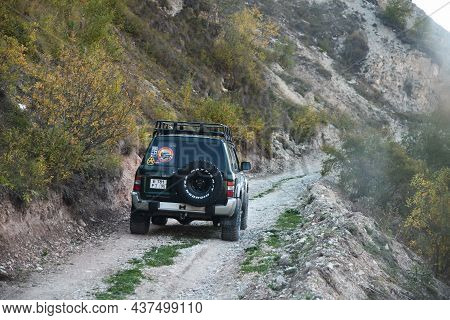 Chechnya, Russia - Sept 12, 2021: Off-road Car Shown In The Caucasus Mountains. Vedeno District Of T