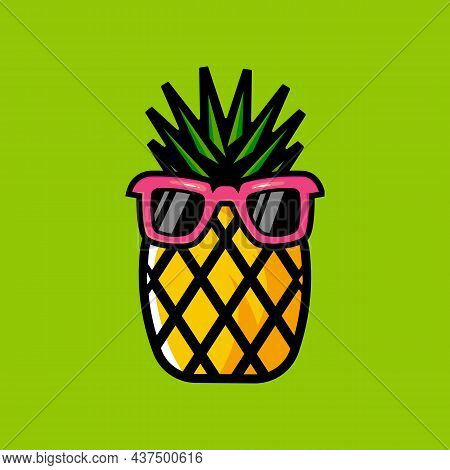 Pineapple Cartoon Mascot Logo Design Illustration Vector