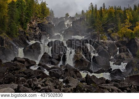 Russia. South Of Western Siberia, Altai Mountains. Cascade Waterfall Uchar On The Chulcha River, Rig