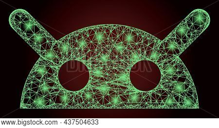 Sparkle Crossing Mesh Robot Head With Light Spots On A Dark Red Gradiented Background. Vector Grid B