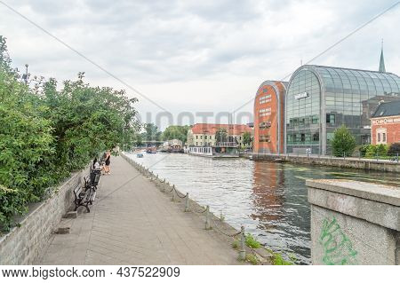 Bydgoszcz, Poland - July 25, 2021: Brda River With Zbigniew Urbanyi ​quay.