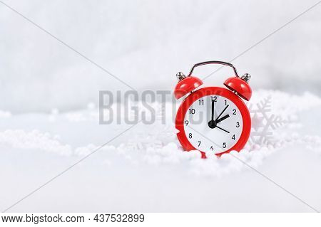 Winter Time Change For Daylight Saving In Europe On October 31st Concept With Red Alarm Clock Betwee