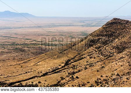 High View Over Uninhabited Steppe Relieff During Day Time.