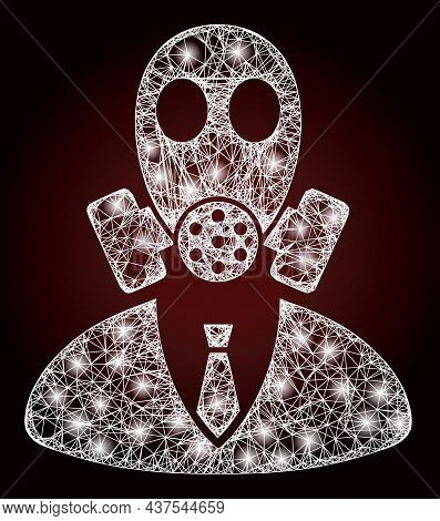 Flare Crossing Mesh Gasmask Boss With Light Spots On A Dark Red Gradient Background. Vector Carcass 