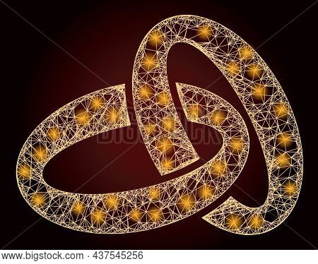 Illuminated Net Mesh Gold Rings With Glowing Spots On A Dark Red Gradiented Background. Vector Carca