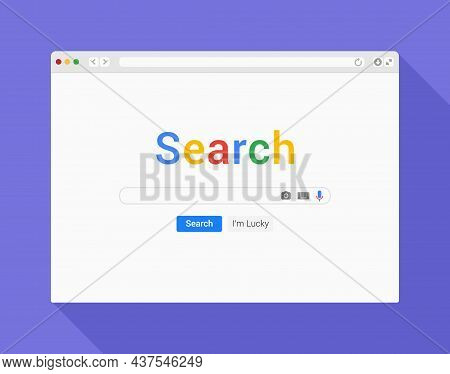 Search Bar Browser Engine Internet Mockup Page. Vector Search Bar Web Design Window Website