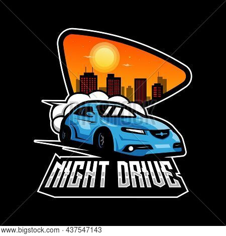 Blue Sports Car Isolated On Black Vector For Night Drive Club