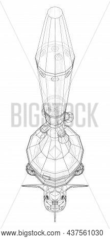 Rocket Carrying Space Shuttle. Vector Rendering Of 3d. Wire-frame Style. Elements Of This Image Furn