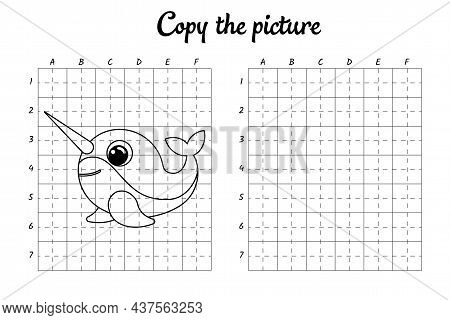 Copy The Picture. Draw By Grid. Coloring Book Pages For Kids. Handwriting Practice, Drawing Skills T