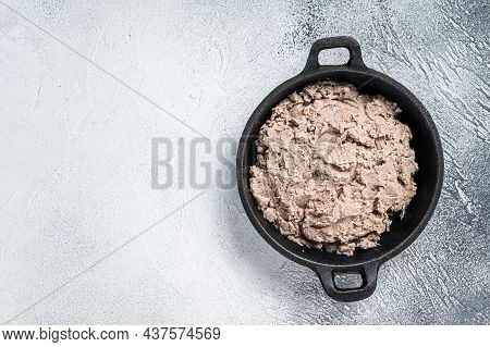 Duck Rillettes De Canard In A Pan. White Background. Top View. Copy Space